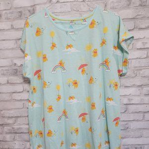 Disney Store Womens XL/XXL Winnie Pooh Nightshirt Gown‎ Blue Rainbow Sun Clouds